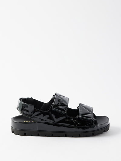 Prada Black quilted patent-leather sandals at Collagerie