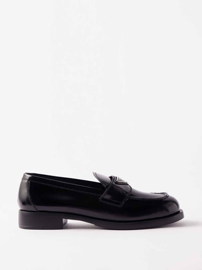Prada Black leather loafers at Collagerie