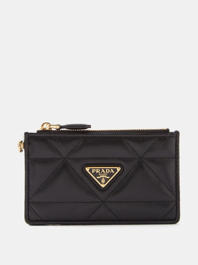 Prada Logo-plaque quilted-leather cardholder at Collagerie