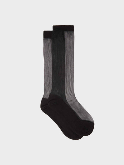 Raey Black sheer ribbed silk blend socks at Collagerie