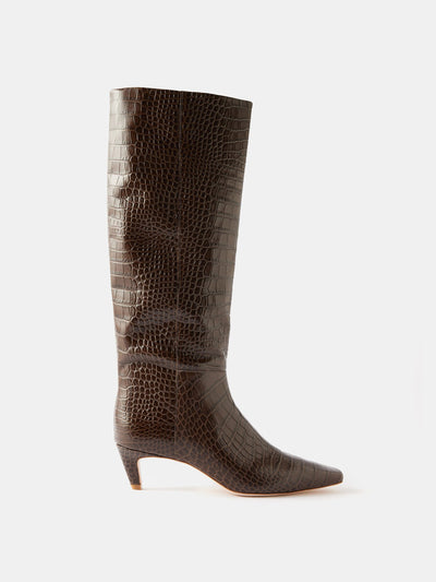 Reformation Remy 50 crocodile-effect leather boots at Collagerie