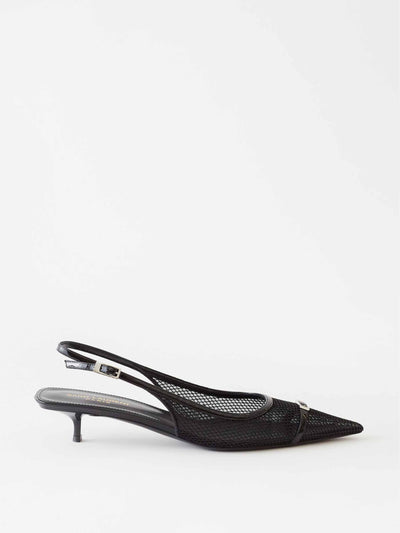 Saint Laurent Oxalis 30 leather-trim mesh slingback pumps at Collagerie