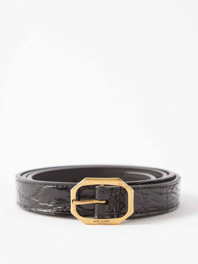 Saint Laurent Crocodile effect leather belt at Collagerie