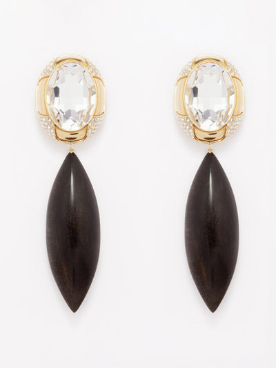 Saint Laurent Hourglass crystal & bamboo pendant clip earrings at Collagerie