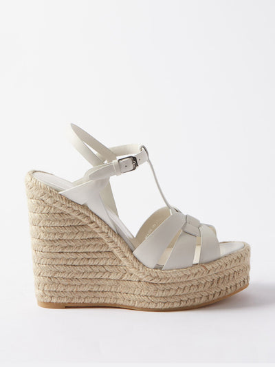 Saint Laurent White leather wedge espadrilles at Collagerie