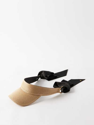 Saint Laurent Monogram silk scarf and faux-raffia visor at Collagerie