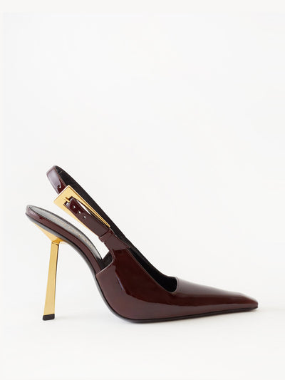 Saint Laurent Brown buckled patent-leather pumps at Collagerie