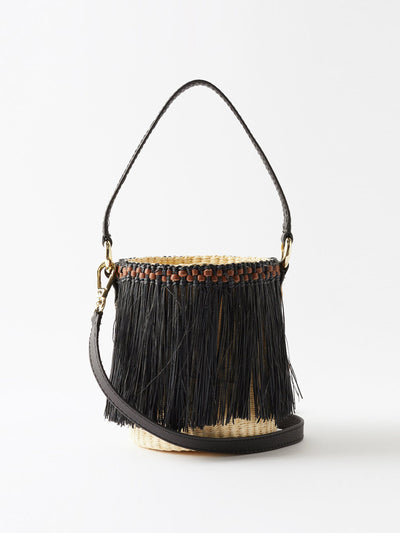 Sensi Studio Frayed mini straw bucket bag at Collagerie