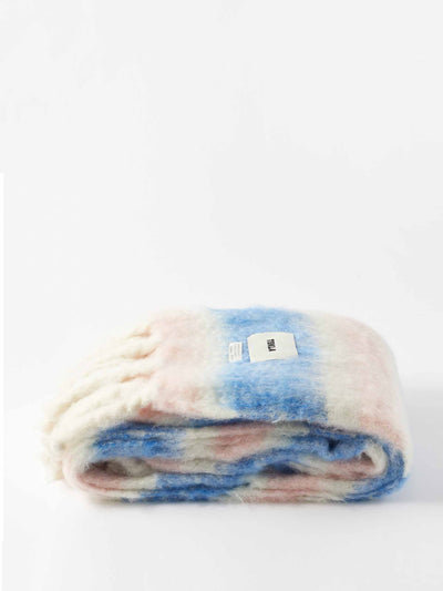 Tekla Logo-patch striped mohair blanket at Collagerie