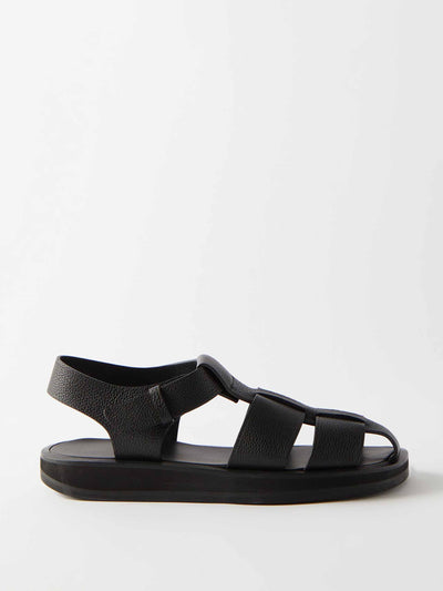 The Row Black caged grained-leather sandals at Collagerie