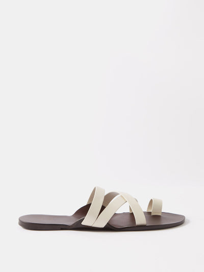 The Row Beige crossover leather sandals at Collagerie