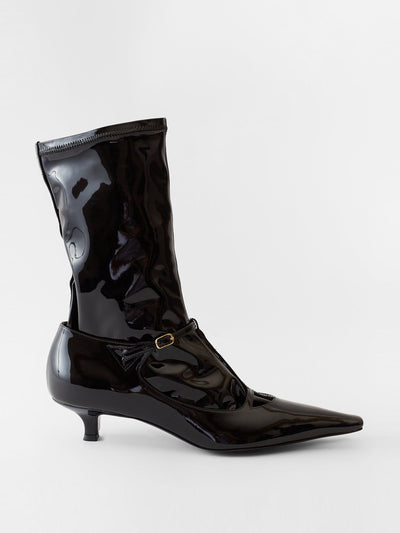 The Row Kitten-heel patent-leather boots at Collagerie