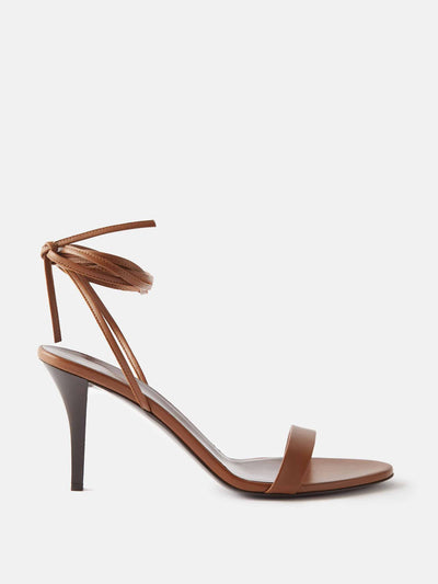 The Row Brown Maud 80 leather wrap sandals at Collagerie