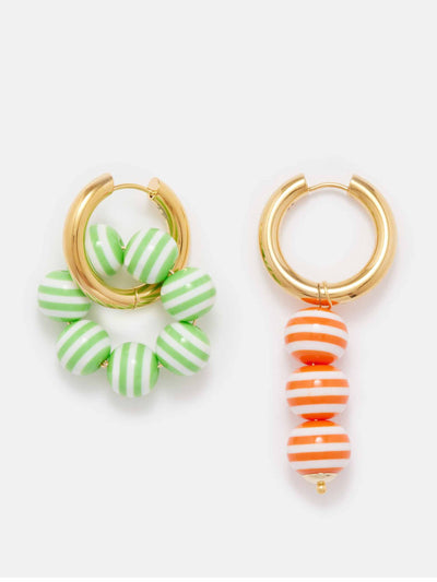 Timeless Pearly Mismatched striped-charm hoop earrings at Collagerie