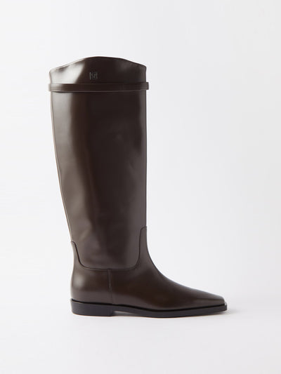 Totême Square-toe leather knee-high boots at Collagerie