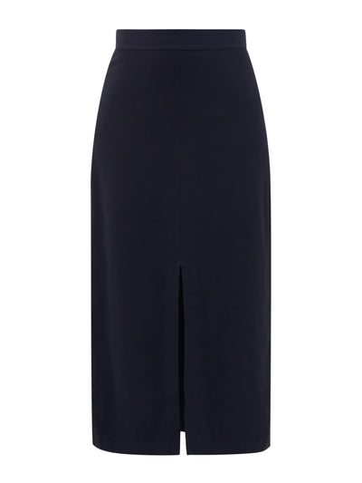 Totême Navy front-slit satin midi skirt at Collagerie