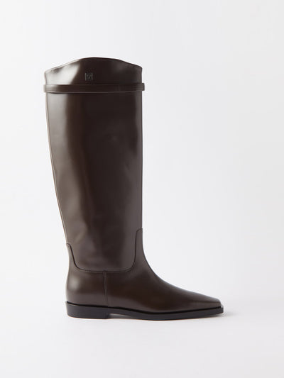 Totême Square-toe leather knee-high boots at Collagerie