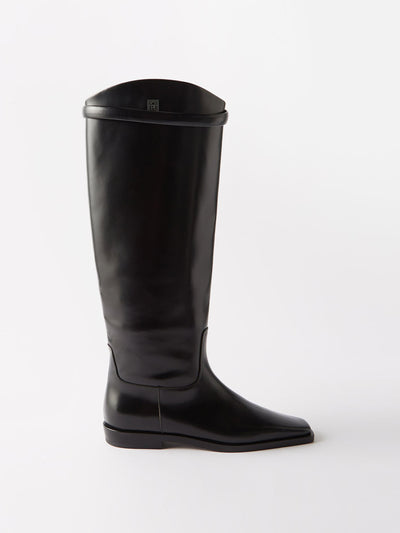 Totême Square-toe leather knee-high boots at Collagerie