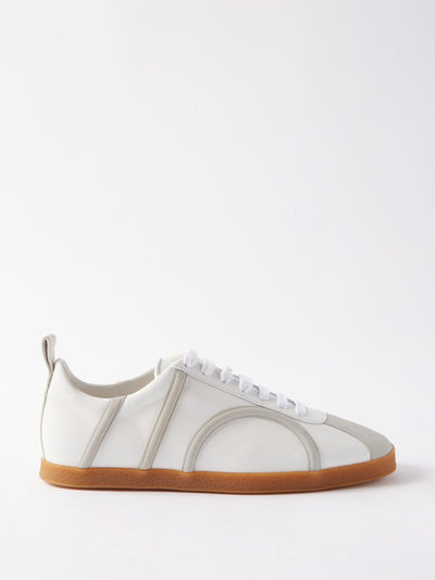 Toteme White monogram leather and suede trainers at Collagerie