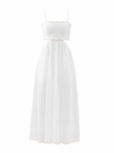 Zimmermann White scallop-edge linen midi dress at Collagerie