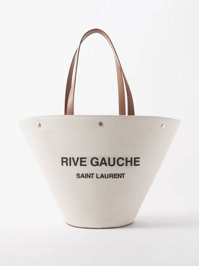 Saint Laurent Cream leather-trim canvas tote bag at Collagerie