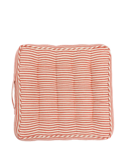 Mind the Gap Rhubarb stripe linen chair cushion at Collagerie