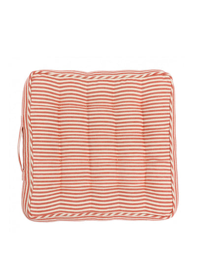 Mind the Gap Rhubarb stripe linen chair cushion at Collagerie