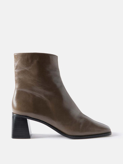 Mint Velvet Aria khaki leather ankle boots at Collagerie