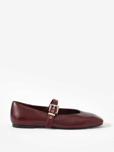 Mint Velvet Bea burgundy leather ballet flats at Collagerie