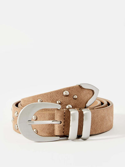 Mint Velvet Beige studded suede waist belt at Collagerie