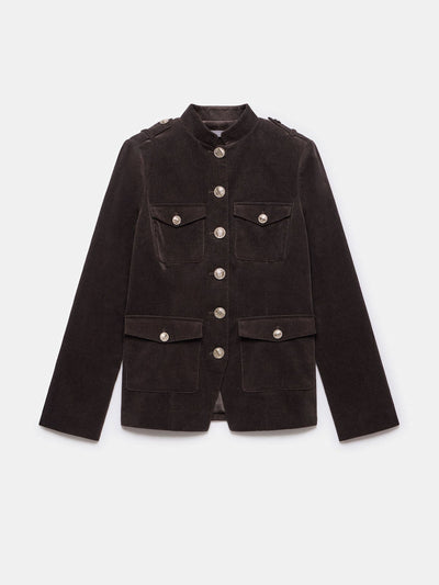 Mint Velvet Brown corduroy military jacket at Collagerie