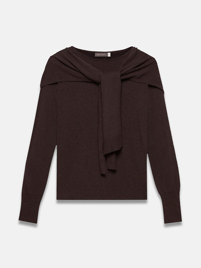 Mint Velvet Brown cotton blend scarf detail knit jumper at Collagerie