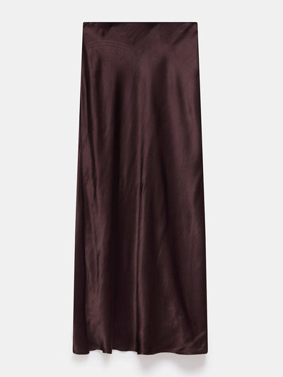 Mint Velvet Brown satin slip midi skirt at Collagerie