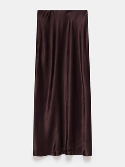 Mint Velvet Brown satin slip midi skirt at Collagerie