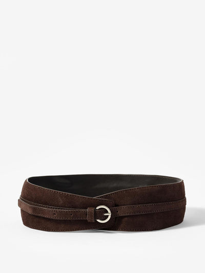 Mint Velvet Brown suede wide belt at Collagerie