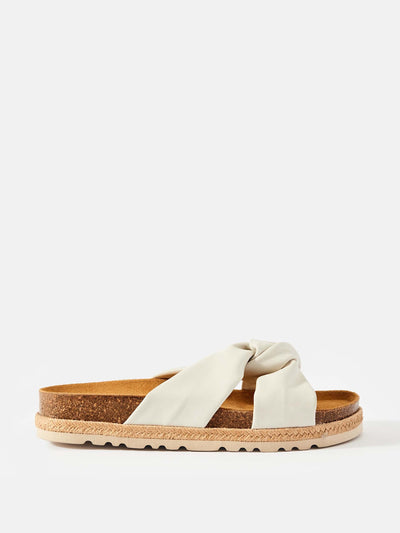 Mint Velvet Bryony neutral twist front suede sandals at Collagerie