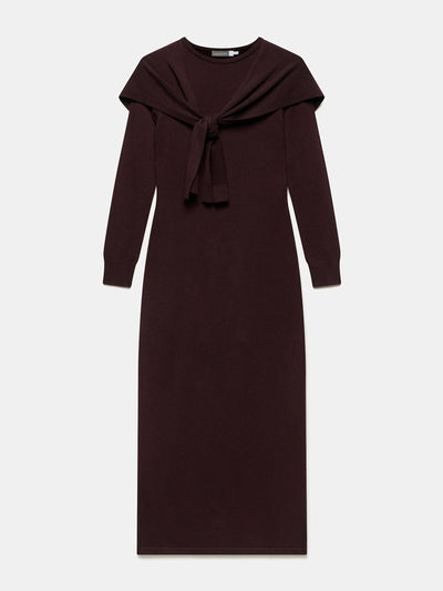 Mint Velvet Burgundy scarf detail knit midi dress at Collagerie
