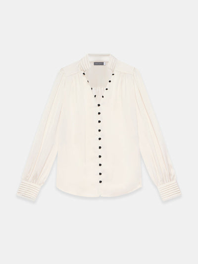 Mint Velvet Cream contrast satin blouse at Collagerie