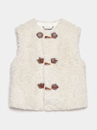 Mint Velvet Cream faux fur gilet at Collagerie