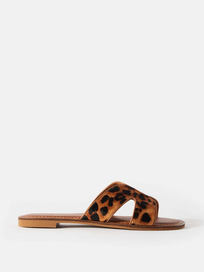 Mint Velvet Darcie leopard print textured sandals at Collagerie