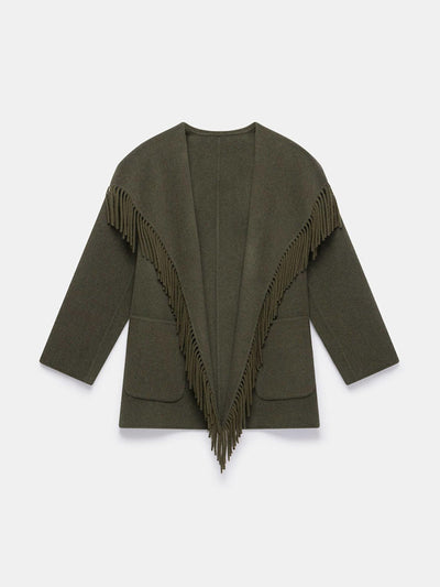 Mint Velvet Khaki wool blend hand finished coat at Collagerie