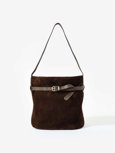 Mint Velvet Maci brown suede bucket bag at Collagerie