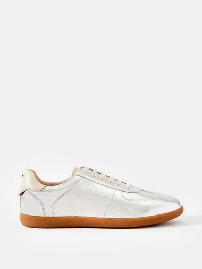 Mint Velvet Mia silver leather trainers at Collagerie