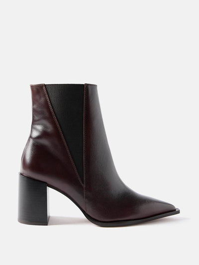 Mint Velvet Noa burgundy patent block heel boots at Collagerie