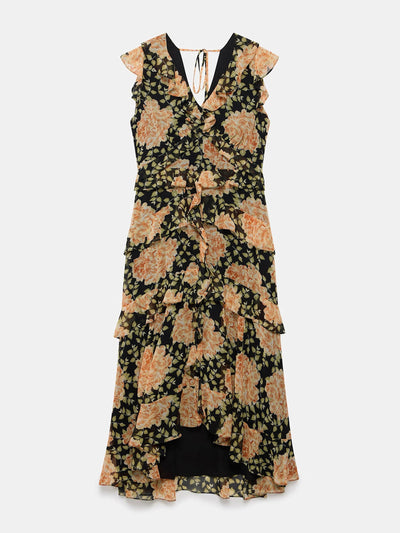Mint Velvet Orange floral print midi dress at Collagerie