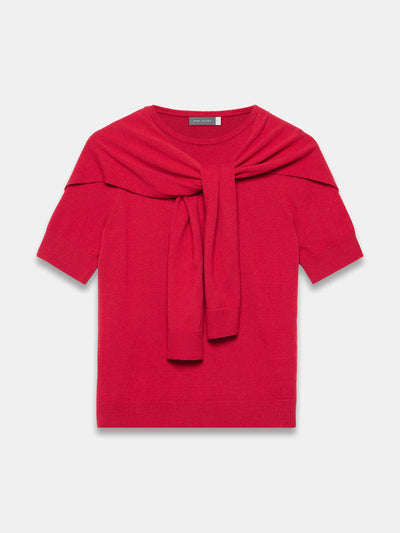 Mint Velvet Red scarf detail cotton blend knit top at Collagerie