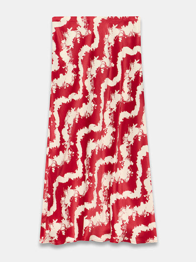 Mint Velvet Red wavy print slip skirt at Collagerie