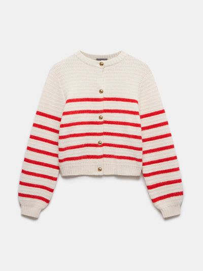 Mint Velvet Red wool blend stripe knit cardigan at Collagerie