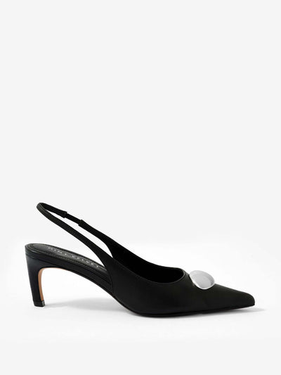 Mint Velvet Ren black leather sling back heels at Collagerie