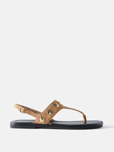 Mint Velvet Tan studded sling back flat sandals at Collagerie